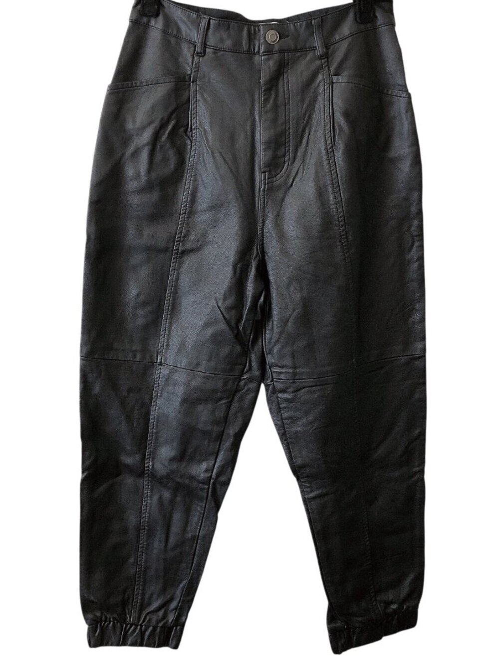 Zara Solid Black High-Waisted Faux Leather Jogger Pants XS